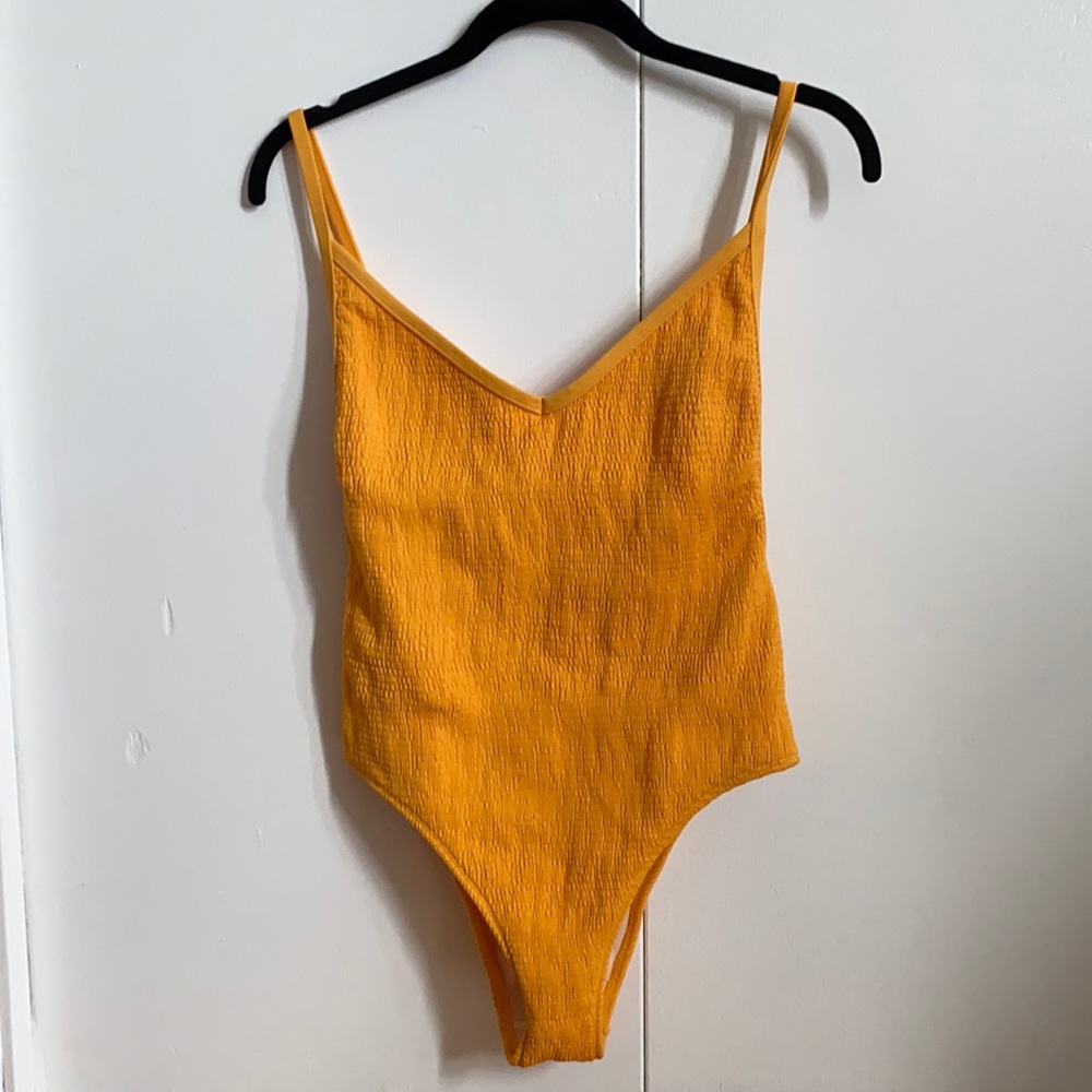 Orange one piece bathing suit